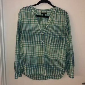 J. Crew Blue/Green Plaid Ikat Popover Size 8